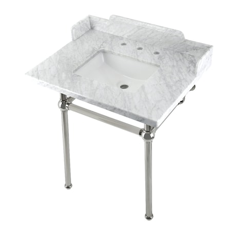 Kingston Brass 30 Carrara Marble Console Sink with Brass Legs, Marble WhitePolished Nickel LMS30MBSQ6